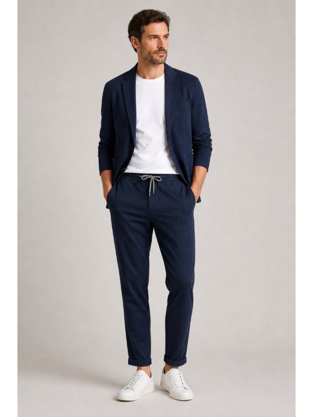 Samuelsohn Super 120's Italian Wool Drawstring Tailored Trousers Navy Size 36